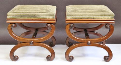 William 1v Pair of Mahogany Square Stools on X Frame Supports