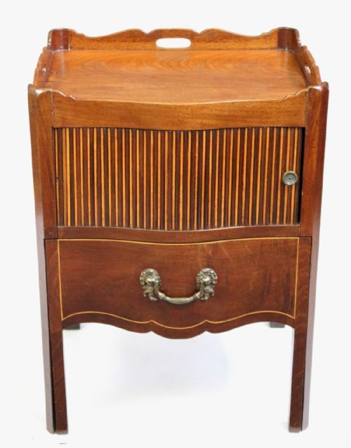 George 111 Mahogany Inlaid Serpentine Tray Top Commode