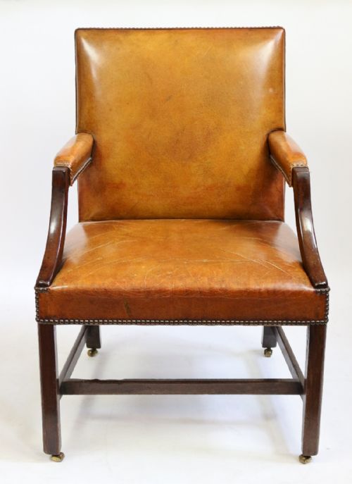 George 111 Mahogany Leather Upholstered Gainsborough Armchair