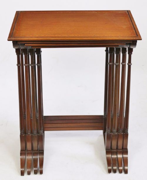 Edwardian Mahogany Inlaid Nest of 4 Tables