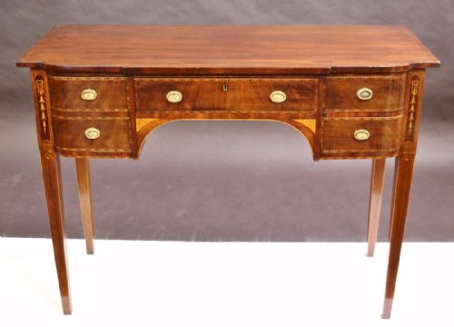 19c Inlaid Mahogany 4 Drawer Kneehole Table