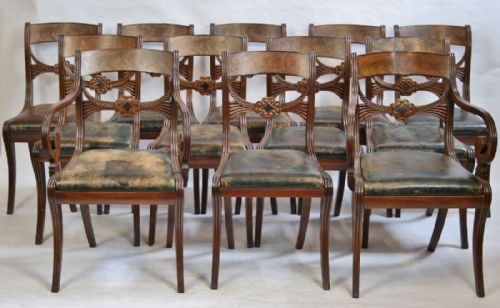Fine Set of 12 (10 & 2 ) Regency Mahogany Dining Chairs on Sabre Legs