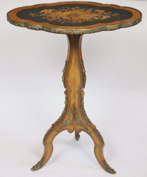 Victorian Kingwood & Marquetry Tilt Top Ormolu Mounted Tripod Table