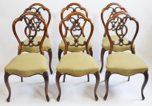 Victorian Fine Quality Rosewood Set of 6 Cabriole Leg Chairs
