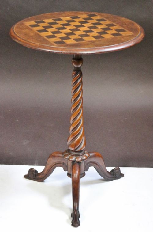 Victorian Walnut Circular Chequer Top Tripod Table