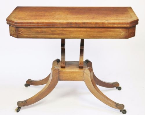 Regency Mahogany Inlaid Pedestal Card Table