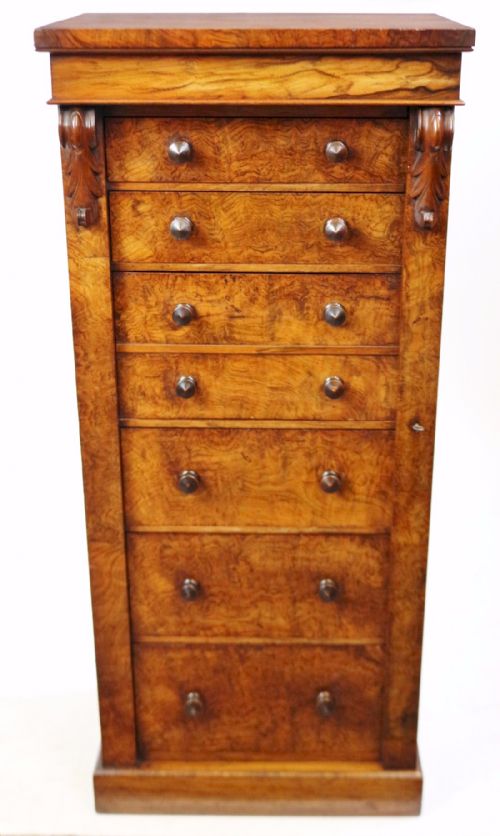 Victorian Figured Walnut Secretaire Wellington Chest