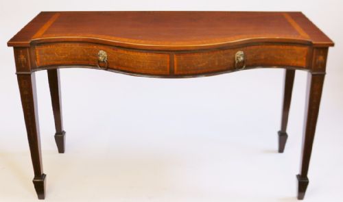 Edwardian Inlaid Mahogany Serpentine 2 Drawer Serving Console Side Table