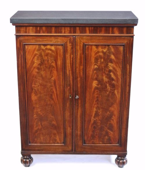 George 1v Mahogany Marble Top 2 Door Side Cupboard