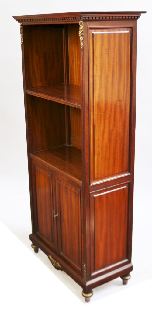 VICTORIAN MAHOGANY OPEN TOP CABINET ON CUPBOARD BASE BY CMELLIER CO - ADDITIONAL PHOTO 3