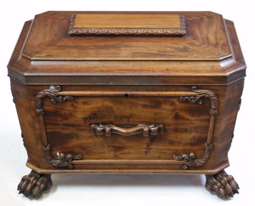 A Fine William 1v Mahogany Sarcophagus Wine Cooler with Carved Decoration