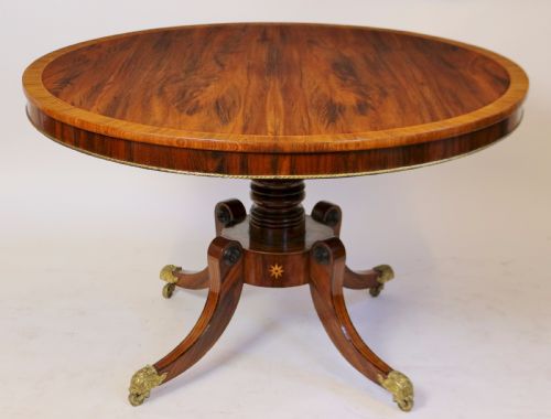 Regency Goncalo Alves Tilt Top Pedestal Round Centre Table