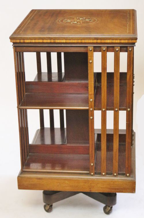 Edwardian Inlaid Mahogany Revolving Bookcase