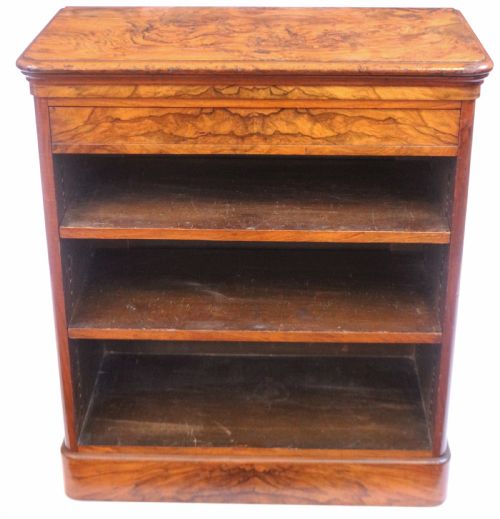 Victorian Figured Walnut Open Bookcase with Drawer