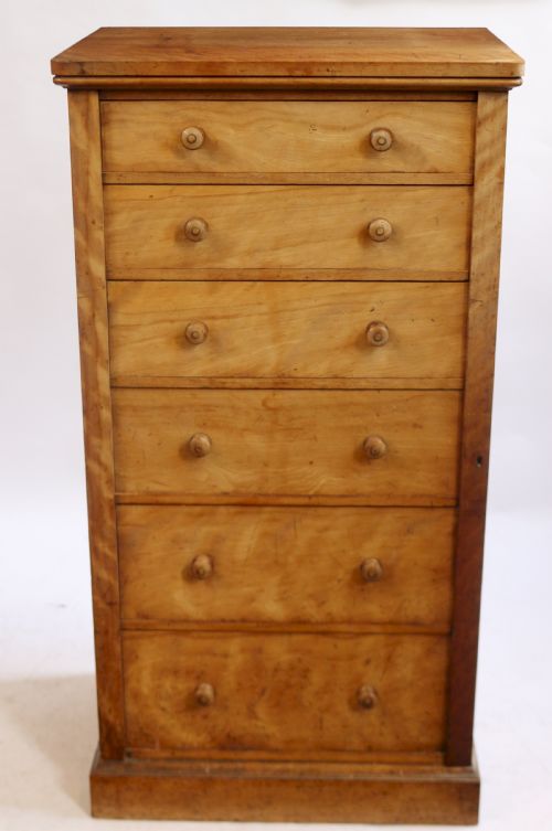 Victorian Satin Birch 6 Drawer Wellington Chest by Holland & Son