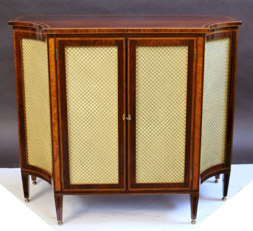 19c Partridgewood & Satinwood Inlaid Shaped 2 Door Side Cabinet