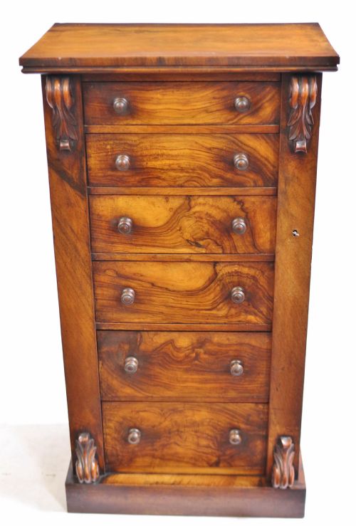 Victorian Figured Walnut 6 Drawer Wellington Chest