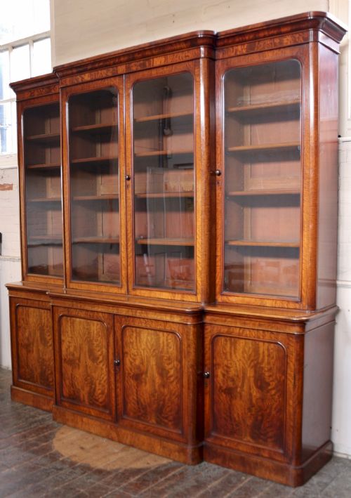 Good Quality Victorian Mahogany 4 Door Breakfront Bookcase