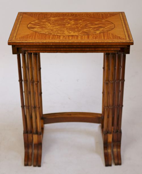 Fine Quality Edwardian Satinwood Inlaid Nest of 4 Coffee Tables