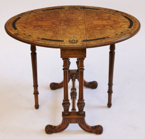 Fine Victorian Inlaid Walnut Mini Oval Sutherland Table