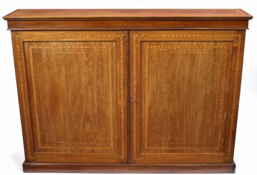 Edwardian Mahogany Satinwood Banded 2 Door Side Cupboard