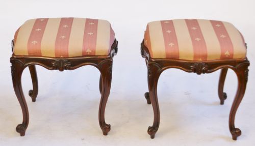 Victorian Pair of Rosewood Cabriole Leg Stools