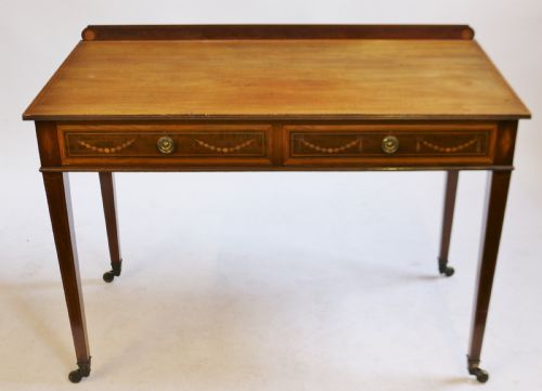 Edwardian Mahogany Inlaid 2 Drawer Side Table