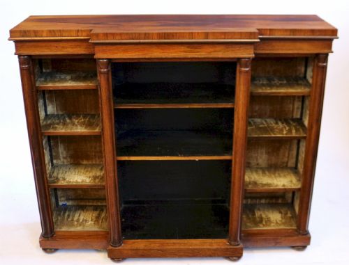 Fine Quality William 1v Figured Rosewood Breakfront Dwarf Open Bookcase
