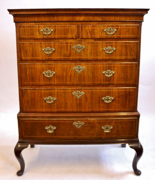 18c Figured Walnut  5 Drawer Chest on 1 Drawer Stand