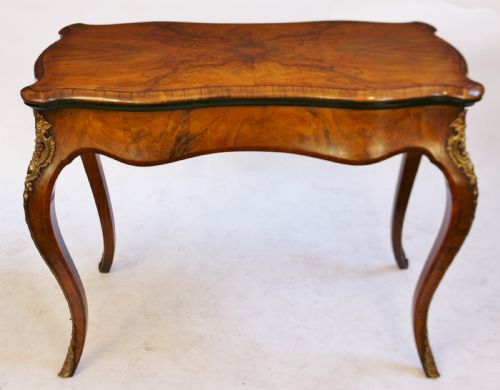 Victorian Figured Walnut Card Table on Cabriole Legs with Ormolu Mounts