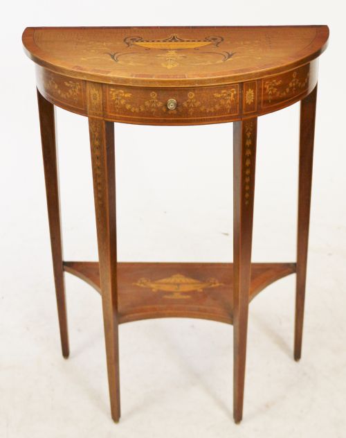 Fine Edwardian Inlaid Mahogany Demi Lune Side Console Table