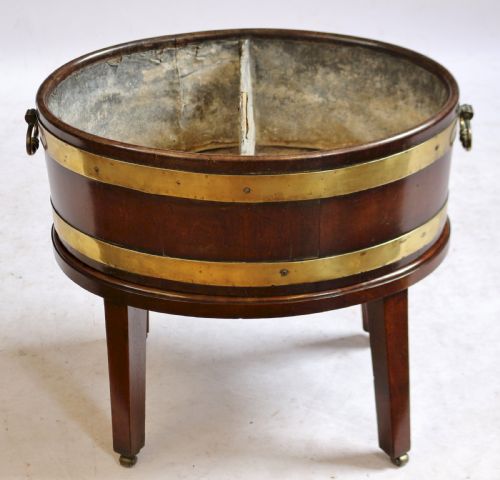 George 111 Mahogany Brass Bound Oval Wine Cooler on Square Leg Stand