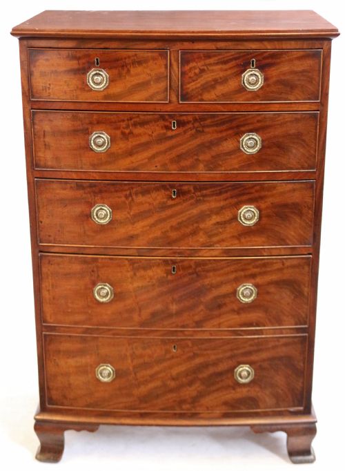 George 111 Mahogany Bow Chest of 2 Short and 3 Long Drawers
