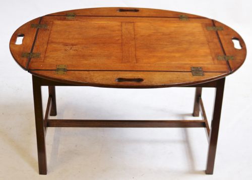 George 111 Mahogany Oval Butlers Tray with Drop Down Sides on Stand