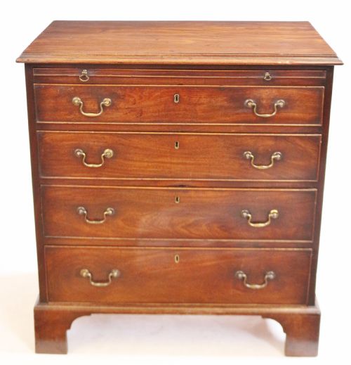 George 111 Small Mahogany Chest of 4 Long Drawers with Slide