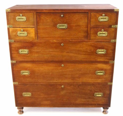 Victorian Mahogany 2 Part Brass Bound Military Chest with Secretaire