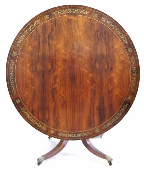 Regency Rosewood Circular Brass Inlaid Pedestal Centre Table