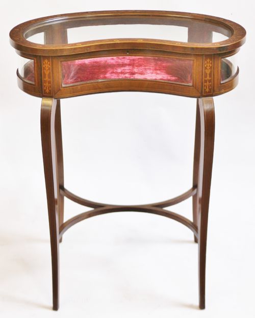 Edwardian Inlaid Mahogany Kidney Shaped Bijouterie Table