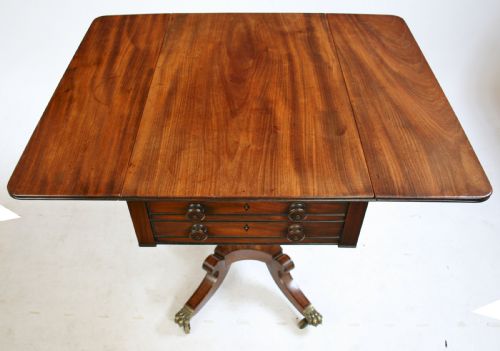 REGENCY MAHOGANY 2 DRAWER PEDESTAL DROPLEAF PEMBROKE WORK TABLE ON QUADRUPED LEGS - ADDITIONAL PHOTO 2