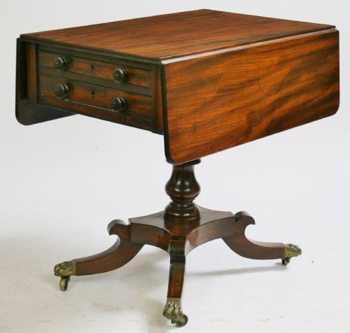 REGENCY MAHOGANY 2 DRAWER PEDESTAL DROPLEAF PEMBROKE WORK TABLE ON QUADRUPED LEGS - ADDITIONAL PHOTO 6