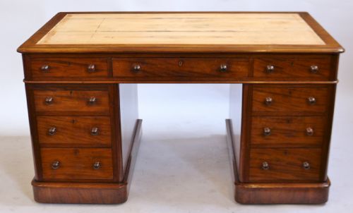 Victorian 4' 6" Mahogany 3 Part 9 Drawer Kneehole Desk