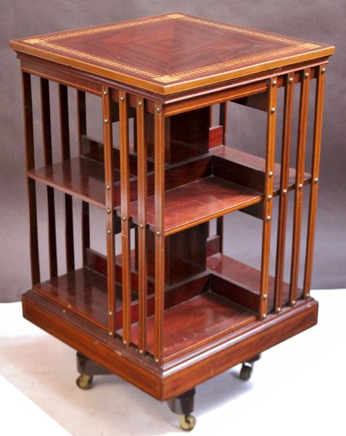 Edwardian Inlaid Mahogany Revolving Bookcase by Maple & Co