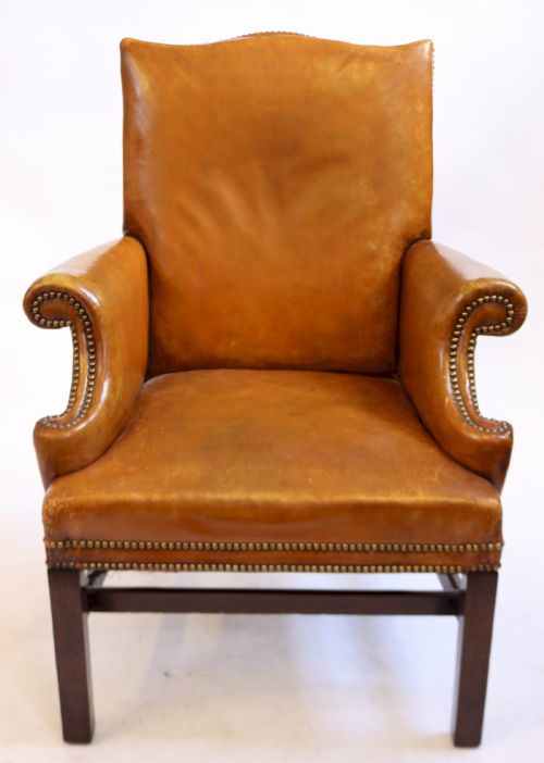 19c Mahogany and Leather Armchair