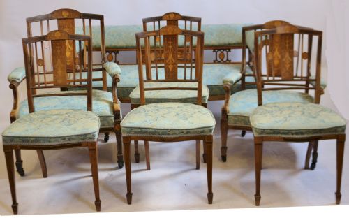 Edwardian Inlaid Rosewood 7 Piece Parlour Suite