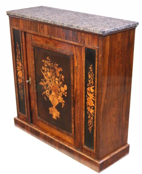 VICTORIAN ROSEWOOD AND MARQUETRY 1 DOOR SIDE CUPBOARD - ADDITIONAL PHOTO 4