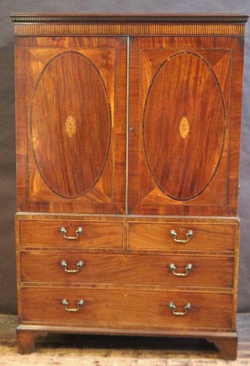 George 111 Mahogany Inlaid Linen Press with Sliding Trays