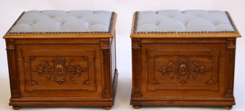 Victorian Walnut Pair of Box Stools