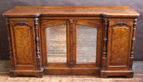Fine Quality Figured Walnut 4 Door Inverted Breakfront Cabinet