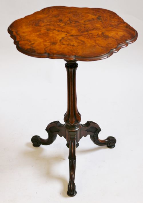 Victorian Figured Walnut Round Tripod Wine Table