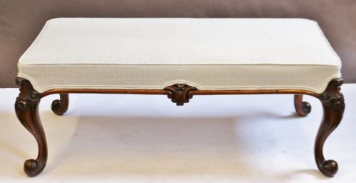 Fine Victorian Large Walnut Stool on Carved Cabriole Legs